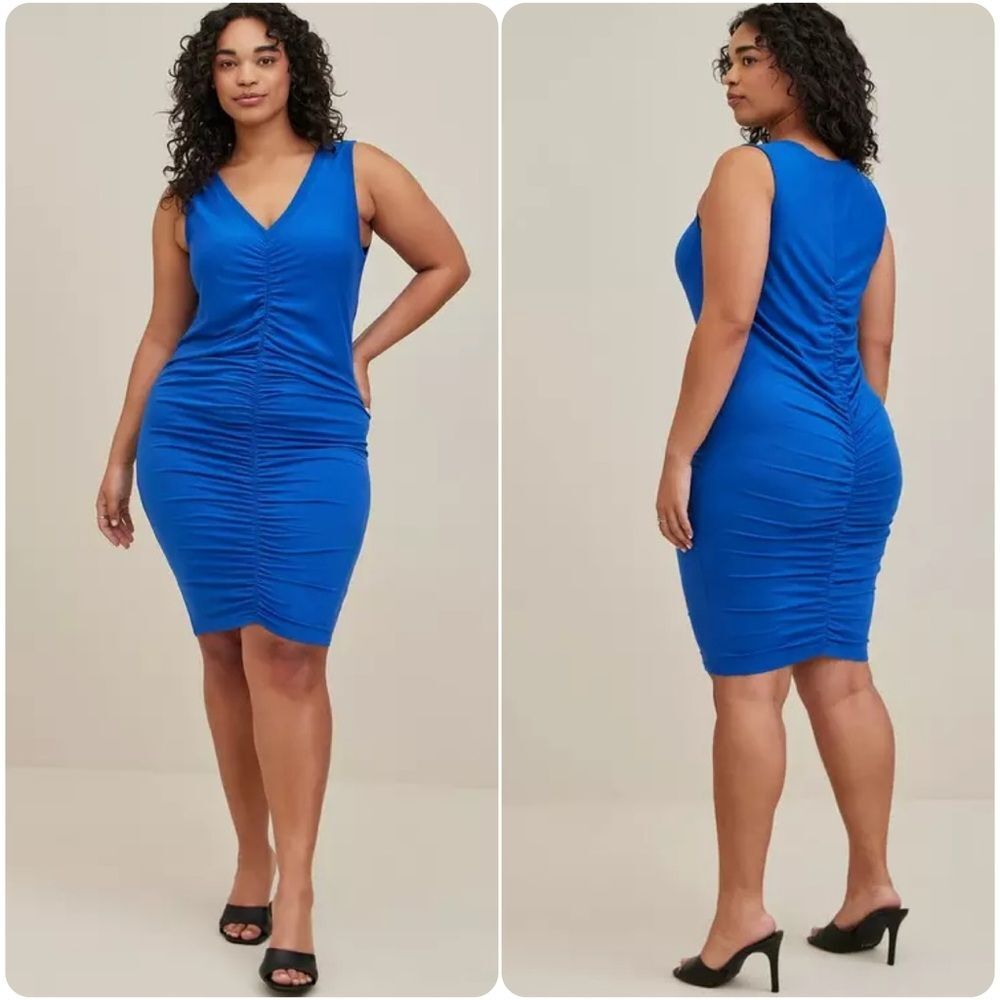 NWT Torrid Mini Jersey Ruched Bodycon Dress in Nautical Blue | Size 0 / Large